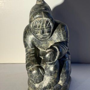 Vintage Inuit Eskimo soapstone carving, LUKASI KA, 1965, 4.5x4x2.5, signed